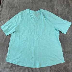 Chicos lot of 3  Slub V-Neck T-Shirt Womens XL Size 3 Blue,teal green,navy top